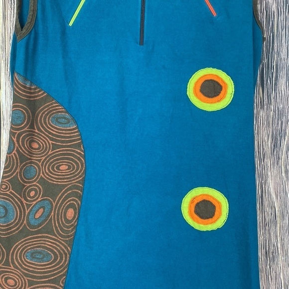 Fuchhi 💯 Cotton Blue Tunic With Zippers & Circular Print Details- Size Med - Picture 3 of 10